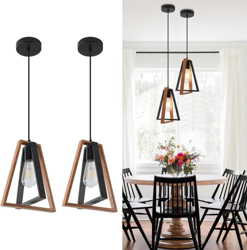 Miniatura 12 de Lámpara colgante de casa de campo negra para isla de cocina, lámpara colgante rústica, altura ajustable, lámpara colgante de techo de metal, mini