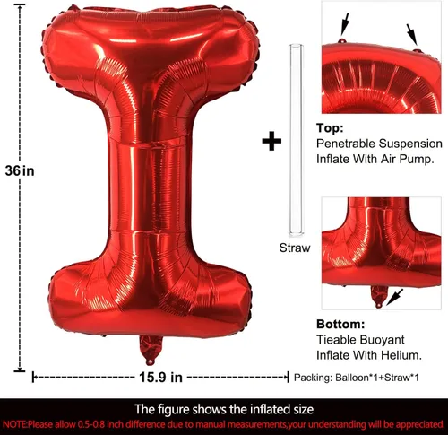 Miniatura 2 de Lovoir Globos grandes de 40 pulgadas con la letra I rojas, globo de helio de aluminio de Mylar de gran tamaño para fiesta de cumpleaños, decoración