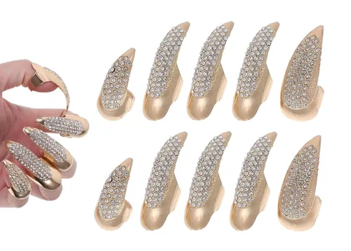 Miniatura 8 de Juego de 10 uñas falsas Bestga. Estilo gótico, punk, para fiesta de disfraces, con cristales y estrás pegados, uñas falsas en forma de anillo, 3