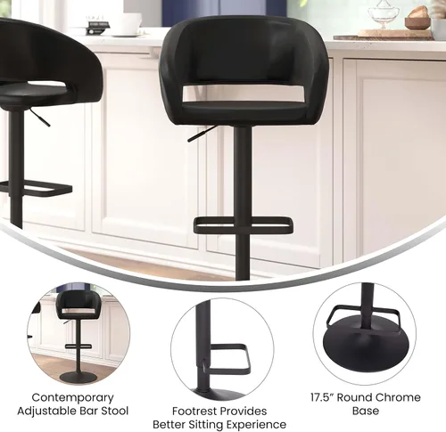 Miniatura 4 de Taylor & Logan Jenna Taburete giratorio ajustable 360 con base negra en vinilo negro