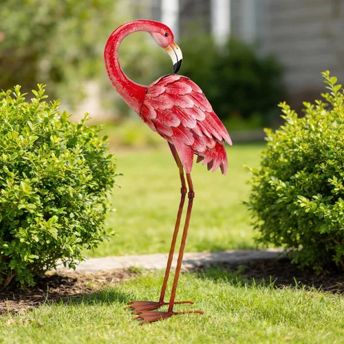 Miniatura 3 de Shorayn Estatuas de jardín, esculturas de flamenco, arte de metal para patio, arte de pájaro rosa, decoración de patio trasero al aire libre, patio