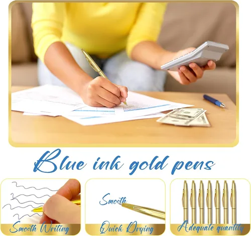 Miniatura 4 de 12 bolígrafos delgados de tinta azul dorada de 0.039 pulgadas (0.039 in), para suministros de oficina de negocios (estilo clásico)