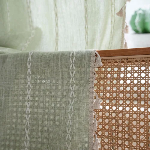 Miniatura 7 de Cortinas Verde Salvia Boho Granja para Dormitorio Sala de Estar 63 Pulgadas de Largo Cortinas 2 Paneles Algodón Lino Cortina de Ventana, Cortina