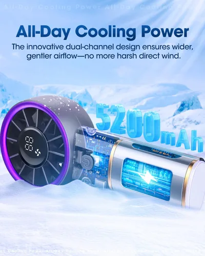 Miniatura 5 de Ventilador turbo de mano portátil, ventilador de mano personal recargable de alta velocidad de 5200 mAh, mini ventiladores portátiles con tecnología