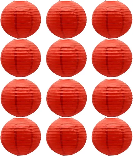 Miniatura 31 de Linternas de papel doradas chinas, japonesas, colgantes, redondas, para decoración de fiesta de Año Nuevo y Año Nuevo Lunar (12 unidades)