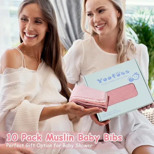 Miniatura 6 de Yoofoss Baberos de muselina para bebé, paquete de 10 unidades, 100% algodón orgánico, 6 capas, suaves y absorbentes, baberos bandana para babear