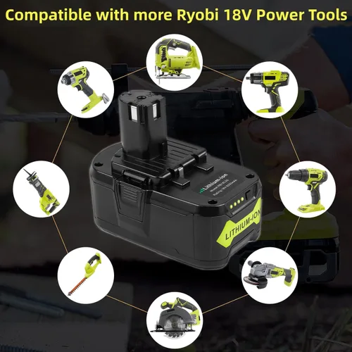 Miniatura 4 de ARyee Paquete de 2 baterías de 18 V, 6.0 Ah, repuesto para herramientas inalámbricas Ryobi P107 P108 P109, batería de iones de litio