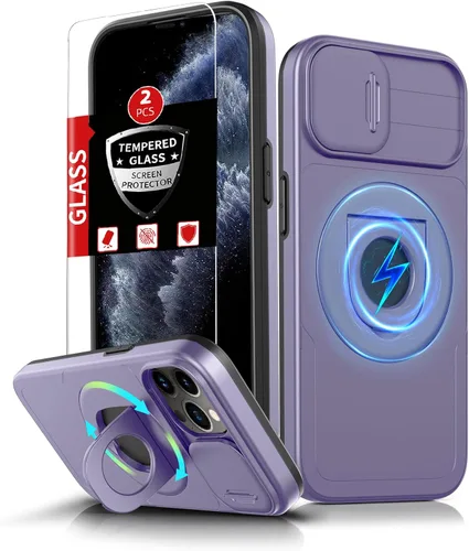 Miniatura 16 de Funda magnética para iPhone 11 Pro compatible con carga inalámbrica MagSafe, con 2 protectores de pantalla, anillo kickstand de 360° integrado +