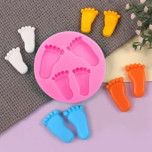 Miniatura 4 de Molde de silicona 3D para pies de bebé, 4 piezas, molde de chocolate para pies de bebé, decoración de pastel de ducha, molde para hornear bricolaje