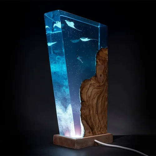 Miniatura 4 de Manta Rays, Diver, Scuba Resin Wood Lamp, Manta Rays Gift, Ocean Theme Diorama, Manta Rays Lamp, Ocean Lamp, Diver Lamp, Stringray Night Light Large