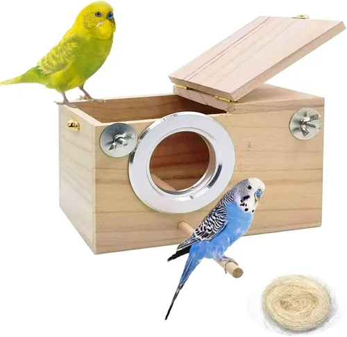 Miniatura 8 de kathson Caja nido de cacatúas, casa nido de periquitos de madera, cajas de apareamiento de loros, caja anidable de pájaros para periquitos, conure