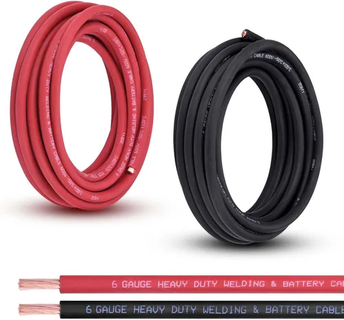 Miniatura 20 de Cable de Batería Calibre 2/0, 10 Pies Rojo + 10 Pies Negro 2/0 AWG Cable de Alambre de Soldadura de Cobre Puro, para Automotriz, Batería, Solar