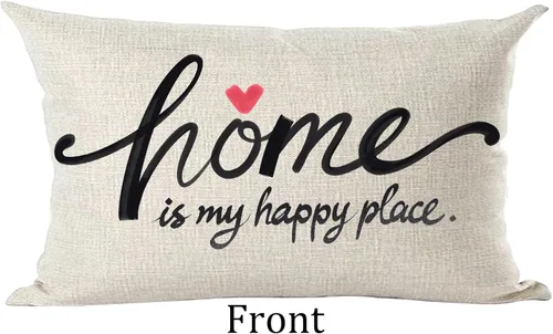 Miniatura 2 de Ramirar Funda de almohada decorativa con texto en inglés "Home is My Happy Place Love", funda de almohada lumbar decorativa para el hogar, sala