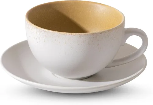 Miniatura 9 de Taza de Cerámica para Arte Latte con Platillo - 10 oz, Fondo Redondo para Vertidos Perfectos - Tazas de Café para Capuchino, Espresso, Café, Té
