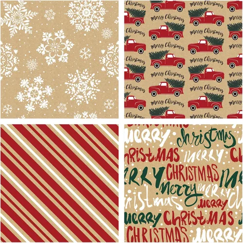 Miniatura 8 de RUSPEPA Papel de regalo, papel kraft – Copos de nieve, coche y árbol de Navidad, rayas y Feliz Navidad – 4 rollos – 30 pulgadas x 10 pies por rollo