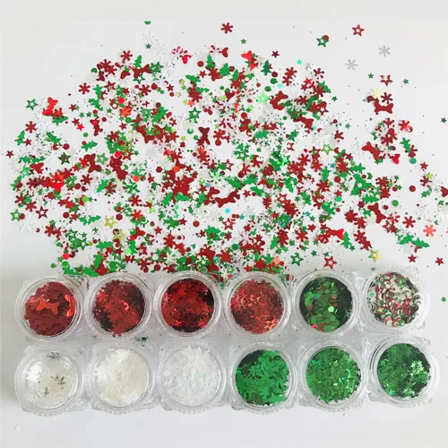Miniatura 41 de Caja y juego de 12 colores – Árbol de copo de nieve de Navidad Serie de mezclas gruesas con purpurina – Festival Rave Beauty Maquillaje de cara