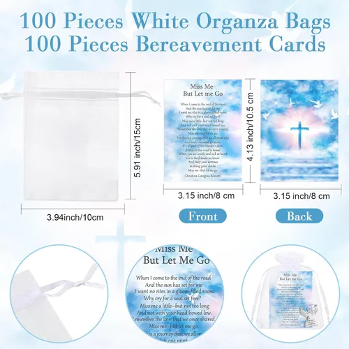 Miniatura 3 de SATINIOR 100 juegos de recuerdos fúnebres, alfileres conmemorativos de ángel de celebración de la vida con tarjetas de oración, bolsas de organza