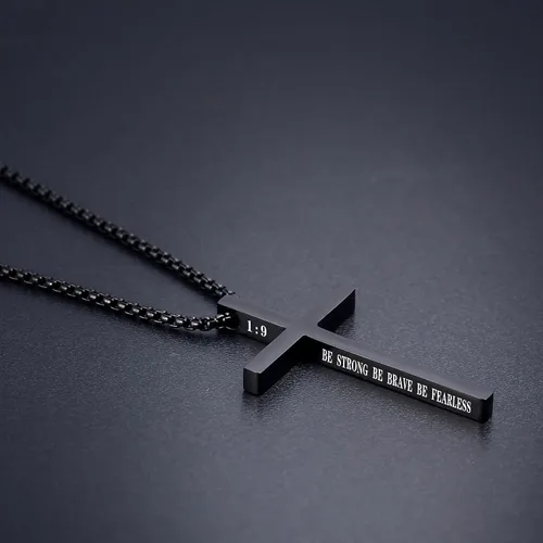 Miniatura 18 de Collar de cruz para hombre, regalo de Navidad, colgante de cruz, versículo bíblico, collares de acero inoxidable
