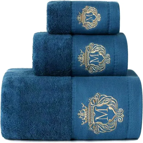 Miniatura 15 de Juego de toallas de baño de lujo súper suaves y altamente absorbentes de 100% algodón premium para regalos (Azul-A)