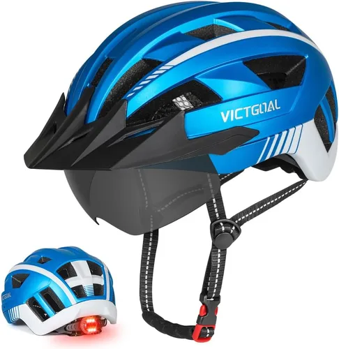Miniatura 13 de VICTGOAL Casco de bicicleta para hombres y mujeres con luz LED, gafas magnéticas desmontables, visera solar extraíble, casco de bicicleta de montaña