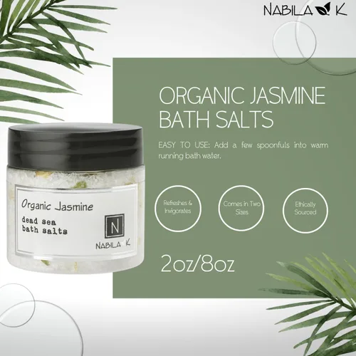 Miniatura 5 de Sales de baño orgánicas de jazmín para mujeres y hombres, sal del mar muerto y sal de Epsom remojar y exfoliar, brotes de jazmín orgánico y extracto