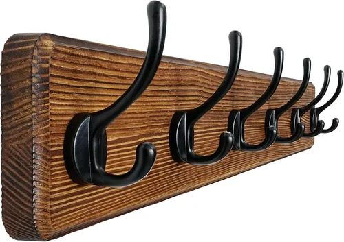 Miniatura 43 de Dseap Perchero de Pared: Moderno, Patentado, Resistente, 17.4" de Largo, Riel Colgador de Madera con 5 Ganchos Dobles para Abrigos de Invierno, Negro
