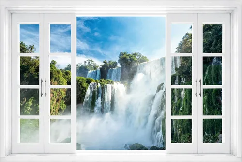 Miniatura 10 de FLFK Calcomanía de pared falsa para ventana, diseño de vista tropical del océano para despegar y pegar, 24 x 16 pulgadas