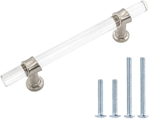 Miniatura 10 de homdiy LS9165GD76 - Tiradores acrílicos de latón cepillado para cajones, manijas de gabinete transparentes para cajones de tocador, manijas