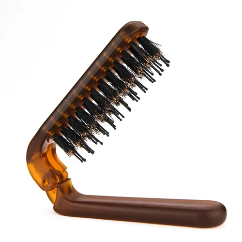 Cepillo de pelo plegable de viaje, cepillo portátil plegable de cerdas de jabalí para cabello fino y grueso, mini cepillo para hombres, mujeres,