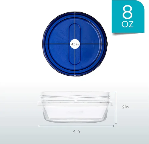 Miniatura 6 de PLASTICPRO [8 oz 96 Pack] Contenedores Twist Top para bocadillos con parte inferior transparente y tapa azul giratoria en las tapas, reutilizables