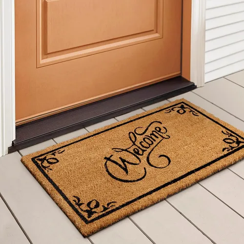 LuxUrux Alfombra de Fibra de Coco de Bienvenida - Respaldo Extra Resistente, 17'' x 30'' Alfombra Natural para Puerta - Fácil de Limpiar, Hermoso