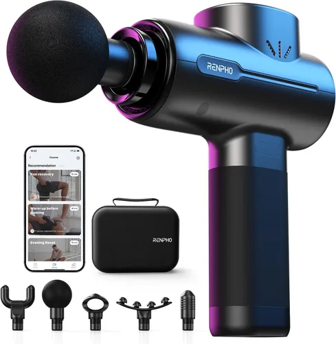Miniatura 8 de RENPHO Pistola de masaje activa, masajeador de espalda de tejido profundo de percusión, diseño ergonómico con 5 velocidades para terapia muscular