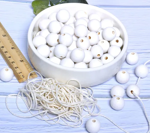 Miniatura 5 de 60 cuentas de madera blanca mate de 0.71 pulgadas para manualidades hechas a mano, cuentas redondas de madera a granel con agujero de 0.157 pulgadas