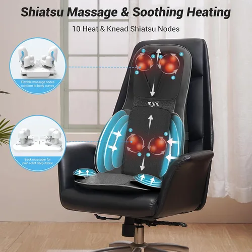 Miniatura 4 de Mynt Masajeador de espalda y cuello para aliviar el dolor de tejido profundo, masajeador de acupresión Shiatsu 3D con calor, masajeador de asiento