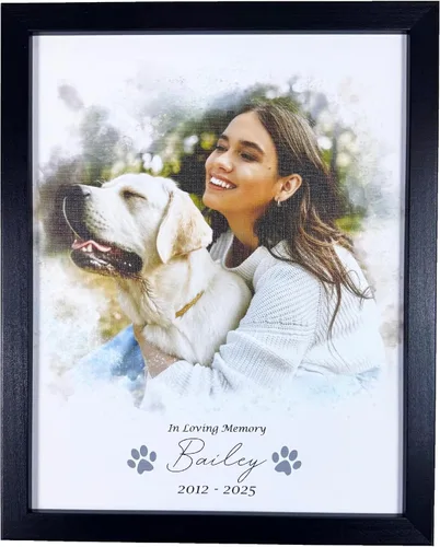 Miniatura 14 de Perfect Cases Marco conmemorativo para mascotas con pantalla de collar e impresión fotográfica de 8 x 10 pulgadas y grabado personalizado..