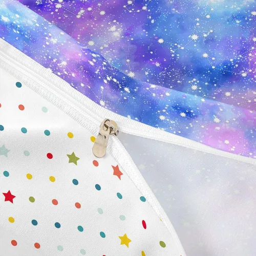 Miniatura 6 de Juego de funda de edredón con estrellas con purpurina y galaxia psicodélica, color azul marino y morado, tamaño individual, juego de ropa de cama