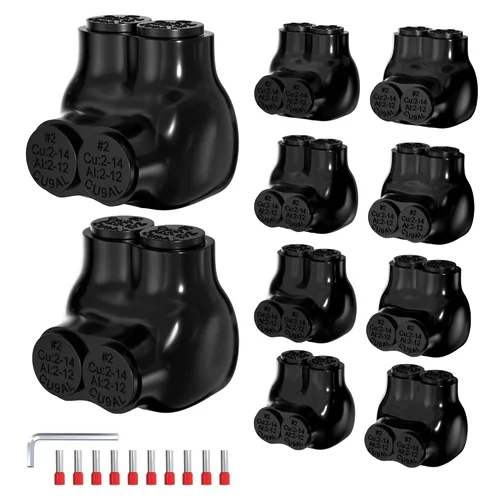 Miniatura 9 de Joinfworld Conector de múltiples derivaciones aislado de 2 puertos, conectores de cable de aluminio a cobre, 4-14AWG de entrada de un solo lado