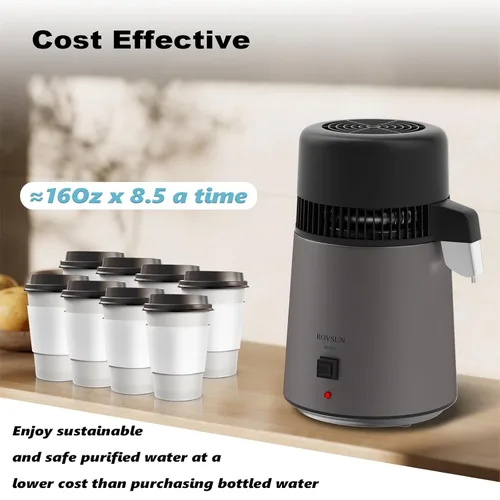 Miniatura 2 de ROVSUN Destilador de agua de 1.1 galón/4L para encimera del hogar, interior de acero inoxidable y contenedor sin BPA, máquina de agua destilada