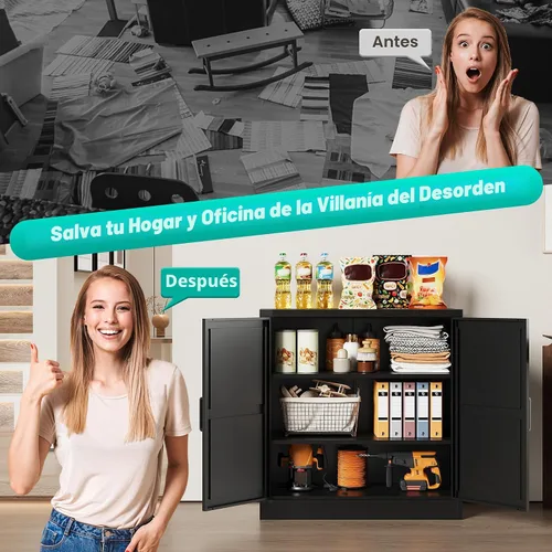 Miniatura 8 de Armario de almacenamiento negro con puertas y estantes ajustables, gabinetes de despensa de alimentos de granja de 36 pulgadas de alto, armario