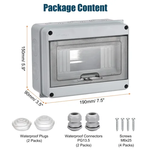 Miniatura 6 de MECCANIXITY Caja de disyuntor de 8 vías IP65 Caja de protección de distribución impermeable para disyuntor de pared interior con conectores