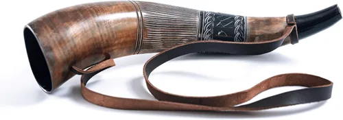 Norse Tradesman Cuerno de guerra vikingo: trompeta de batalla de cuerno de soplado de 18 pulgadas hecha de auténtico cuerno de buey premium, una