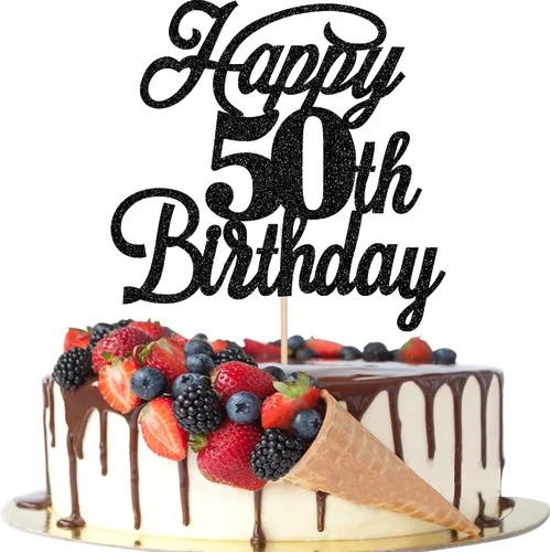 Miniatura 26 de Rsstarxi 1 paquete de decoración para tarta de cumpleaños 8 con purpurina negra de 8 años y fabulosos saludos a 8 años de edad, para celebrar el 8º