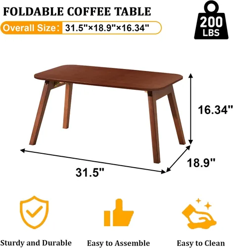 Miniatura 2 de Baveke Mesa de centro plegable, mesas de piso plegables, mesa de centro de mediados de siglo para sala de estar, mesas de centro pequeñas de madera
