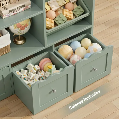 Miniatura 5 de HITHOS Organizador de almacenamiento de juguetes para niños de 55 pulgadas de ancho, caja de juguetes grande con estantería, baúl de juguetes