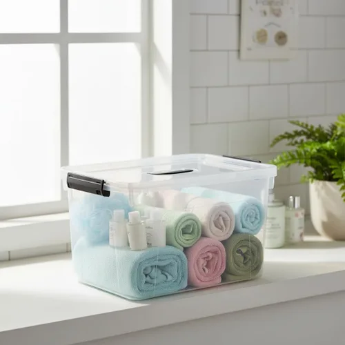 Miniatura 5 de Anbers Caja de almacenamiento de plástico con tapa de 10.5 cuartos de galón con asa, paquete de 4, transparente Contenedor de almacenamiento