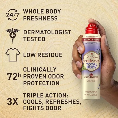 Miniatura 3 de Old Spice Desodorante de cuerpo entero para hombres, desodorante de cuerpo total, lavanda + menta, desodorante sin aluminio en aerosol para frescura