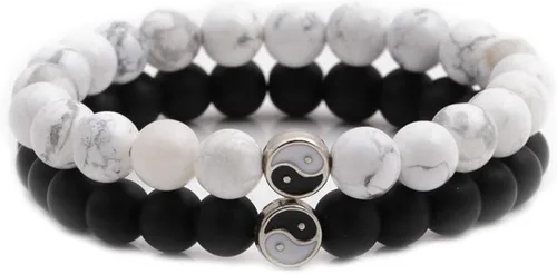 Moda hombres mujeres Taiji Yin Yang Feng Shui Charm pulsera natural blanco turquesa y negro cuentas parejas pulseras amistad distancia pulsera