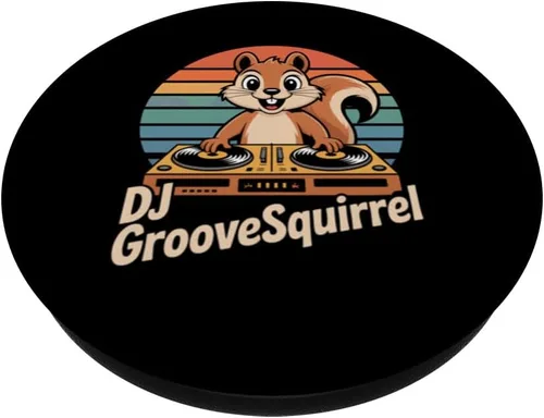 Miniatura 2 de DJ GrooveSquirrel Retro Turntables Vinyl Sunset Vibes PopSockets Adhesive PopGrip