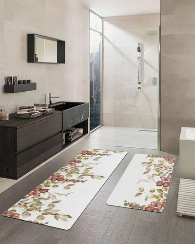Miniatura 2 de Tapete de baño con hojas de otoño, antideslizante, de secado rápido y absorbente, de tierra de diatomeas, fregadero de cocina, lavable, retro, hojas