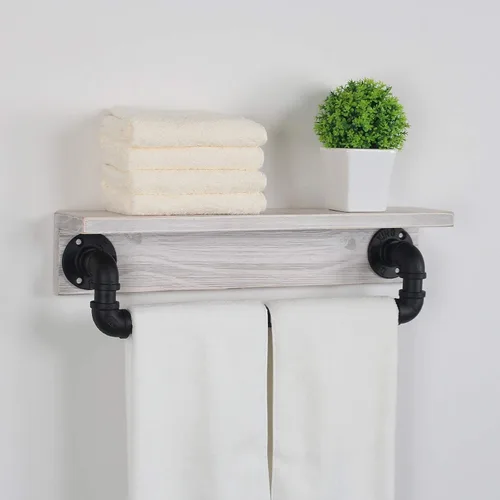 Miniatura 4 de MBQQ Estante de tubo industrial, estante de pared rústico con toallero, toalleros de granja de 20 pulgadas para baño, estantes flotantes montados